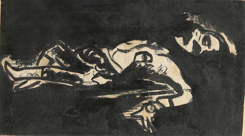 Auf dieser Zeichnung meines Vaters Michail Lwowitsch Werzhbinskiy ist ein gefallener Soldat dargestellt Auf dieser Zeichnung meines Vaters Michail Lwowitsch Werzhbinskiy ist ein gefallener Soldat dargestellt