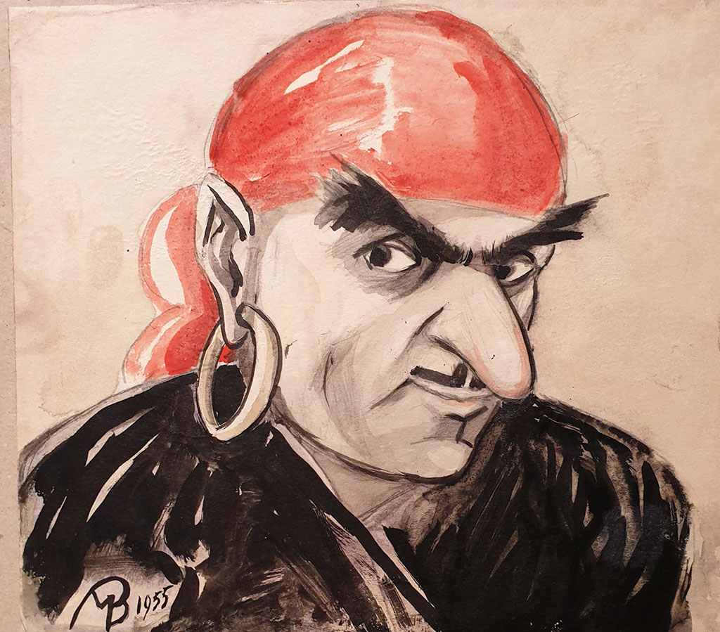 Selbstporträt als Pirat, Papier, Aquarell, M. L. Werzhbinskiy, 1955 Selbstporträt als Pirat, Papier, Aquarell, M. L. Werzhbinskiy, 1955