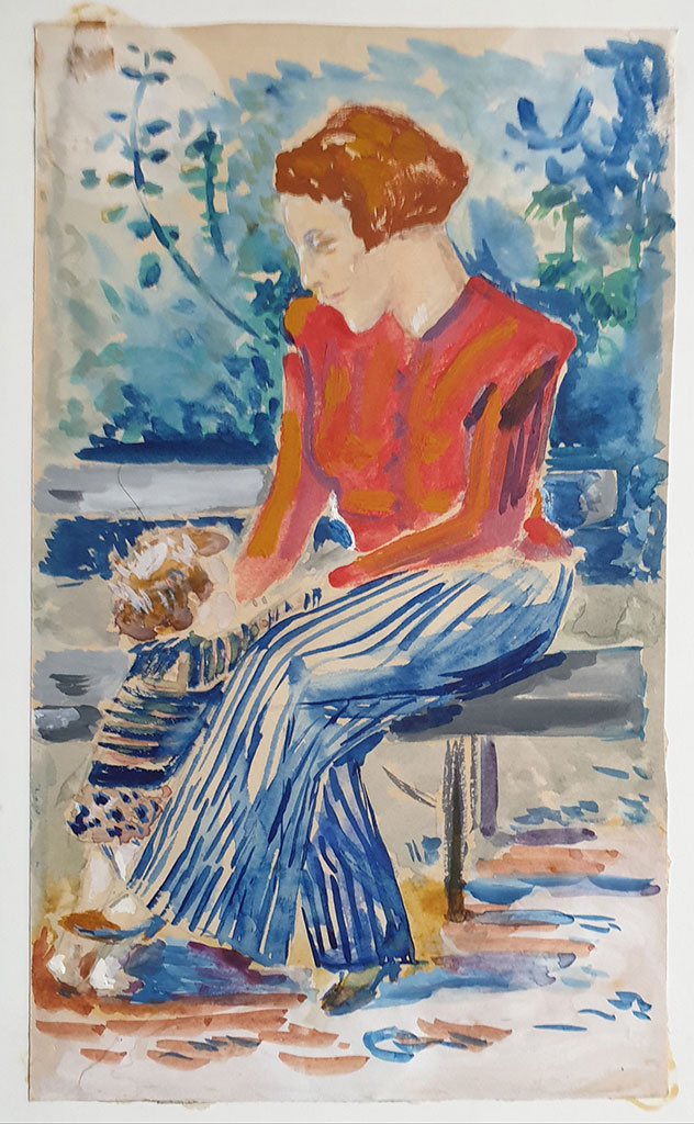 Das Bild meines Vaters, wo meine Mutter und ich dargestellt sind, Papier Gouache, 1950 Das Bild meines Vaters, wo meine Mutter und ich dargestellt sind, Papier Gouache, 1950