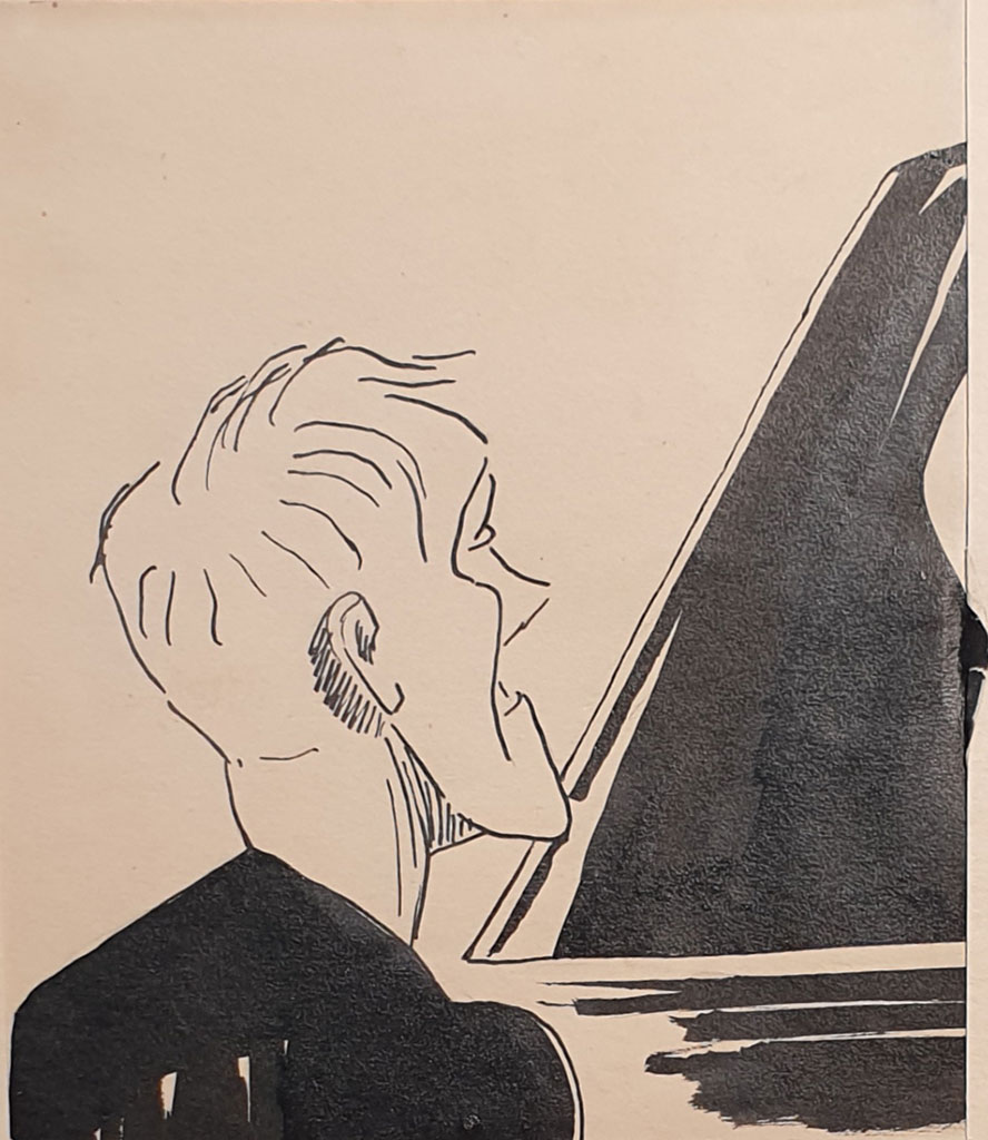 Pianist Swiatoslaw Richter, Zeichnung auf Papier, Tusche, 1955 Pianist Swiatoslaw Richter, Zeichnung auf Papier, Tusche, 1955