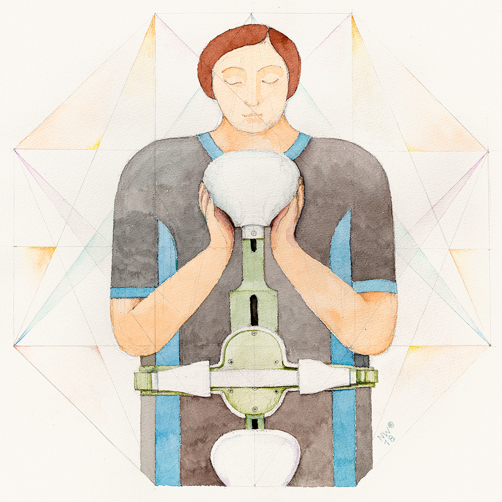 2018, Aquarell über Bleistift auf Papier, 50 x 50 cm, “Orthopädisches Selbstporträt“, Nina Werzbinskaya-Rabinowich 2018, Aquarell über Bleistift auf Papier, 50 x 50 cm, “Orthopädisches Selbstporträt“, Nina Werzbinskaya-Rabinowich