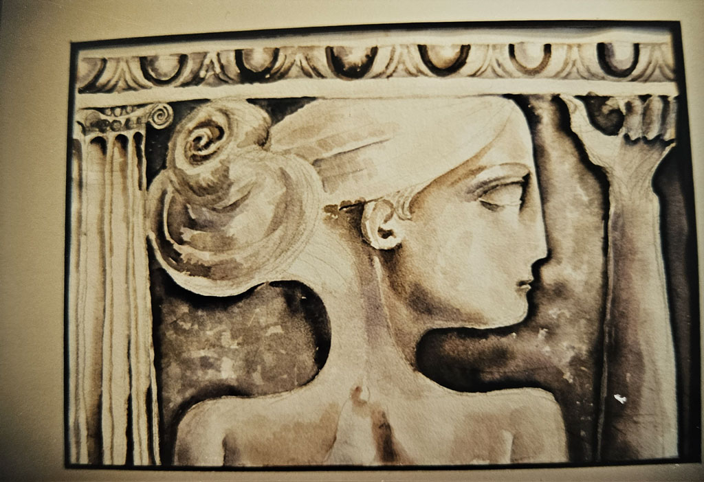 „Маленькая кариатида», бумага, акварель, 40 x 28, 1996, художница Нина Вержбинская-Рабинович